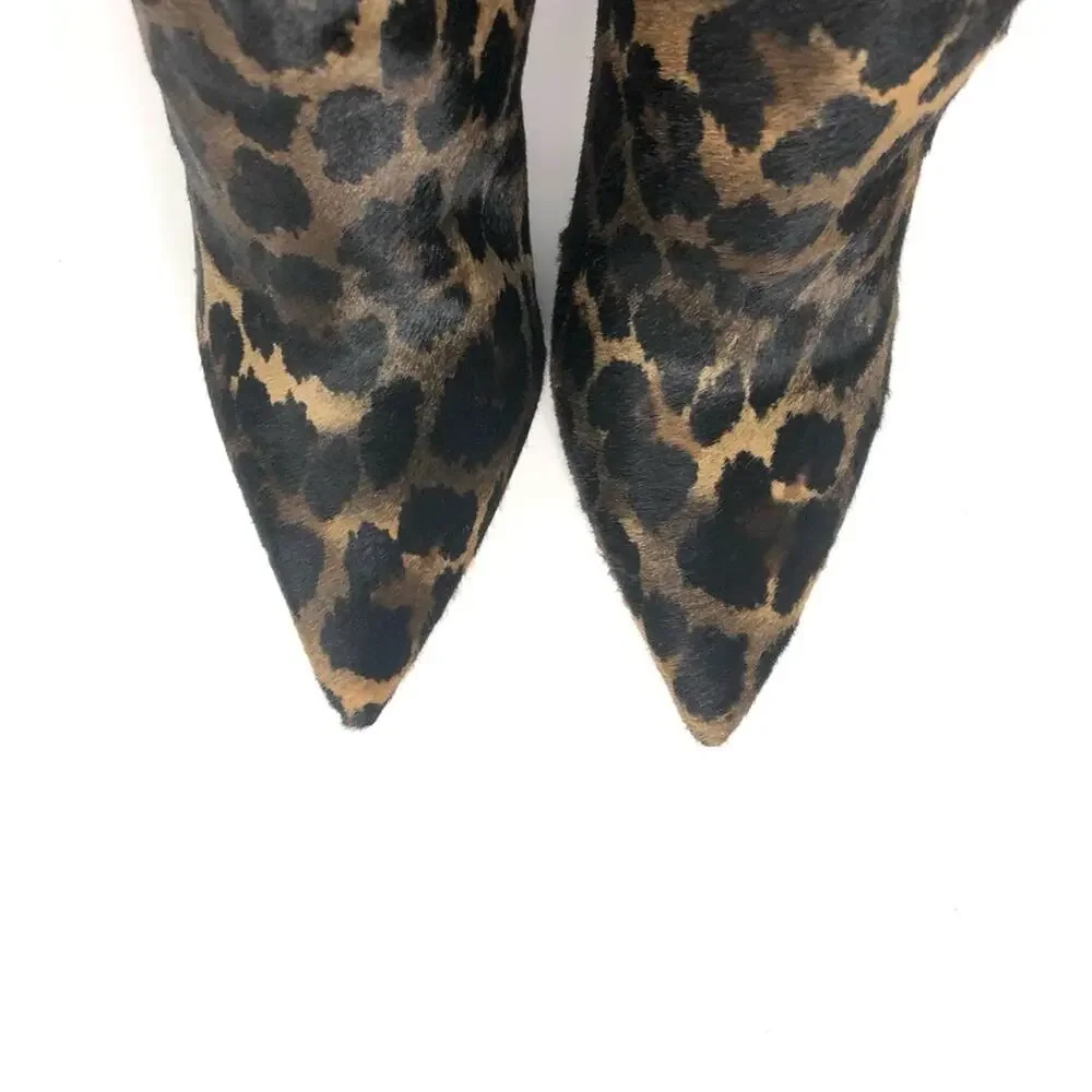 NEW Christian Louboutin Astrilarge Botta 100 Leopard Print Pointed Toe Boots 38